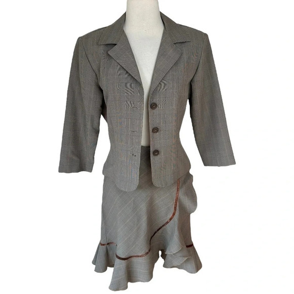Vintage A-list by wrapper 7 brown plaid lightweight career wear skirt suit - Picture 2 of 10